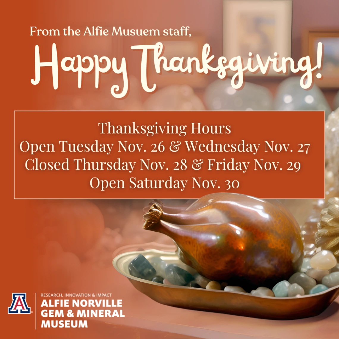 Tuesday, Wednesday, and Saturday from 10am-4pm. The museum will be closed Thursday and Friday.